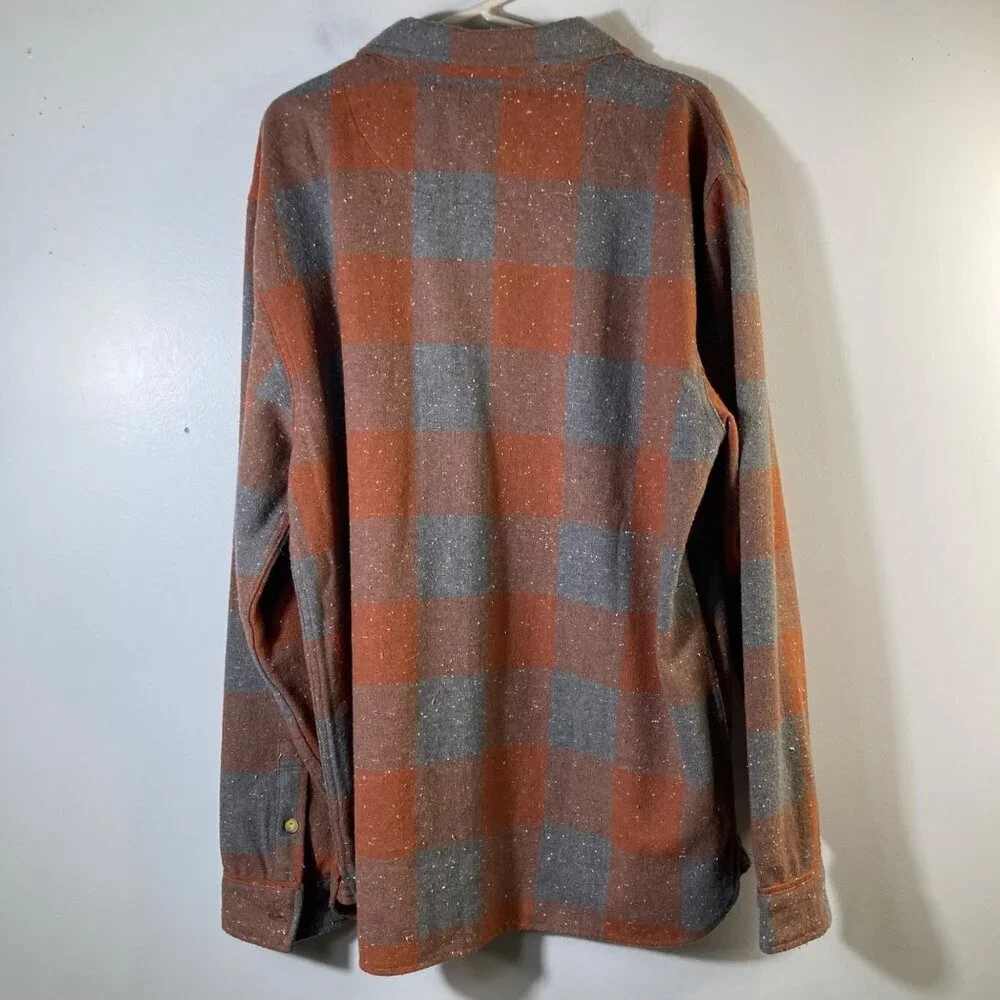 Mens Levis Wool Blend Plaid Buffalo Check Heavy‎ Shirt Shacket Orange Gray 2XL - Picture 2 of 9